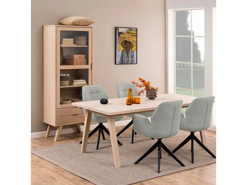 Align Vitrine, 190 cm hauteur, 1 porte vitrée, 2 tiroirs, chêne.