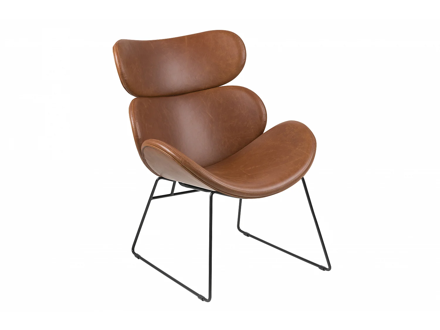 Cazy fauteuil in cognac kunstleder en zwart metalen onderstel.