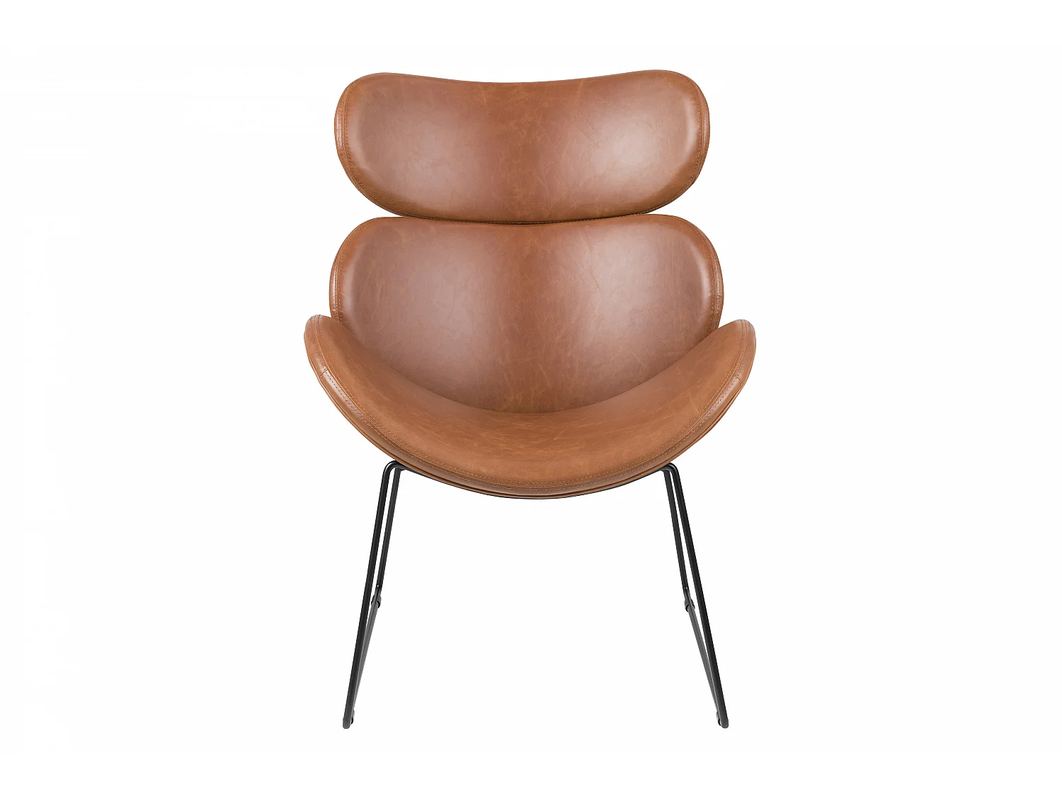 Cazy Sessel aus vintage cognac farbenen PU Kunstleder mit schwarzen Gestell.