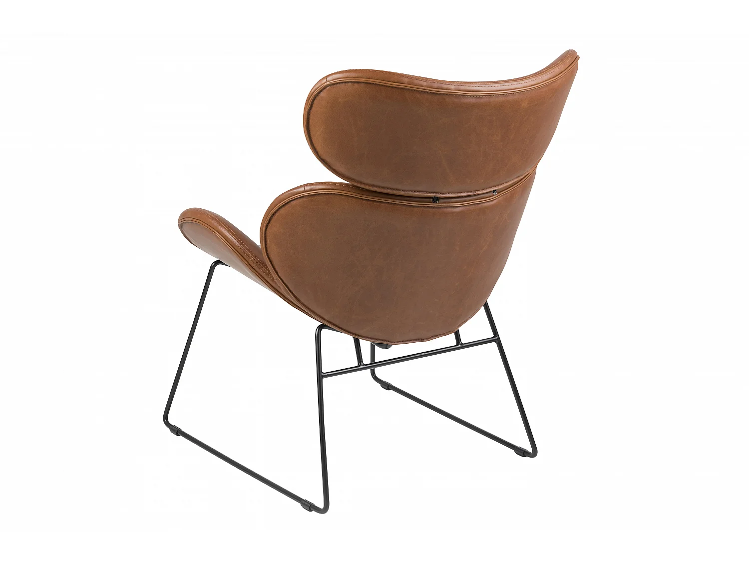 Cazy Sessel aus vintage cognac farbenen PU Kunstleder mit schwarzen Gestell.