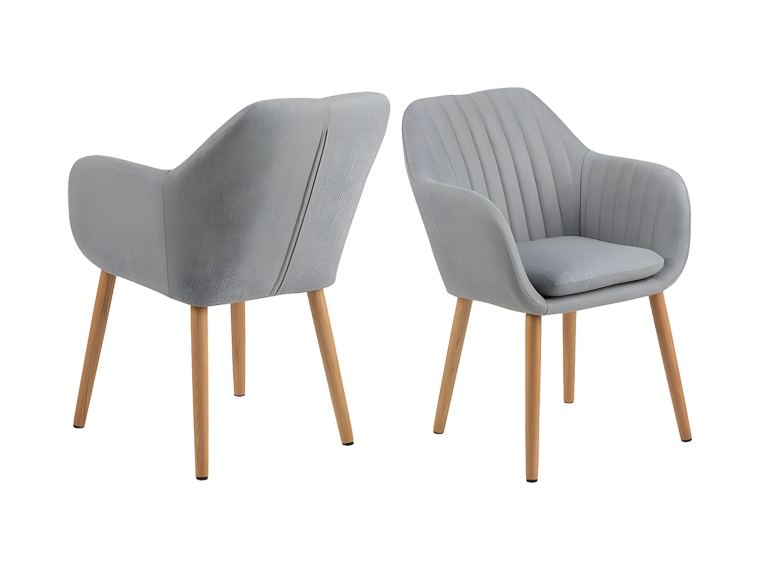 Emil Fauteuil en tissu, gris clair avec coutures verticales.