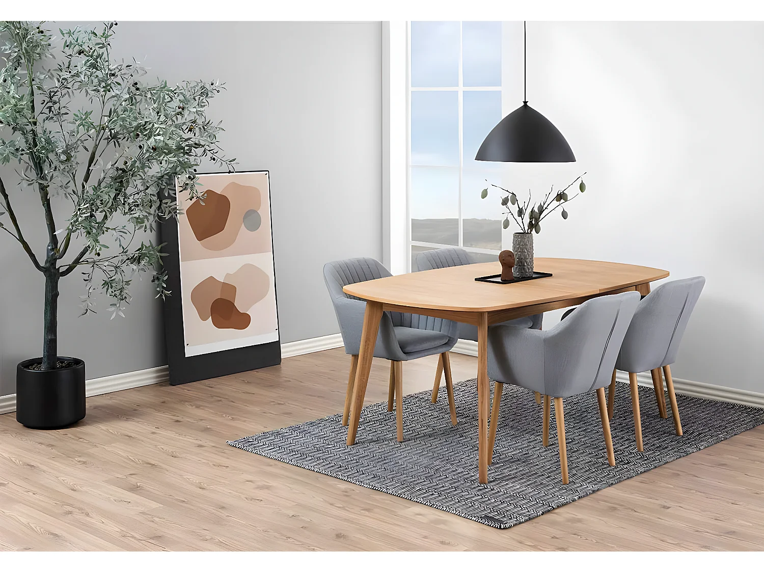 Emil Fauteuil en tissu, gris clair avec coutures verticales.