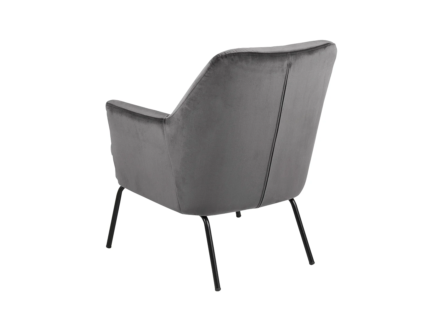 Chicca fauteuil in grijze stof en zwart metalen onderstel.