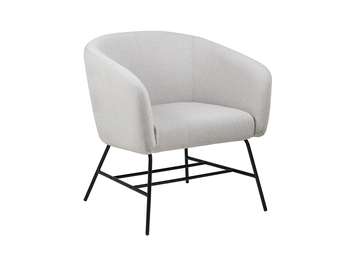 Ramy fauteuil in lichtgrijze stof en zwart metalen onderstel.