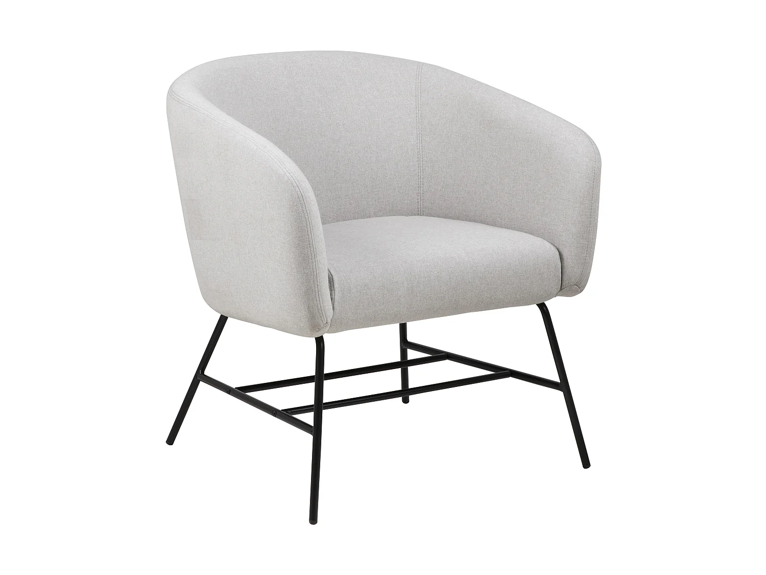 Ramy fauteuil in lichtgrijze stof en zwart metalen onderstel.
