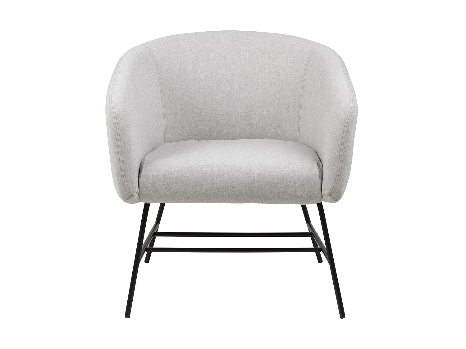 Ramy fauteuil in lichtgrijze stof en zwart metalen onderstel.