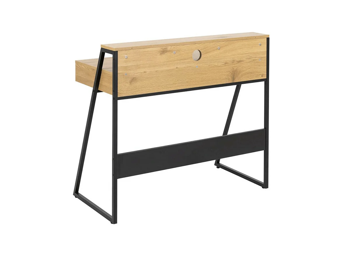 Reece Bureau 3 espaces de rangement, 2 tiroirs, teinte naturelle, noir.
