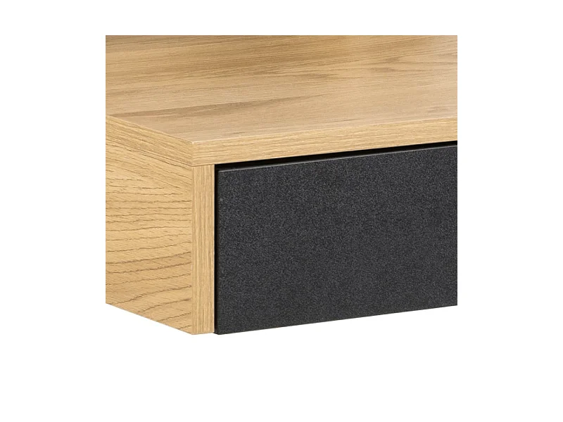 Reece Bureau 3 espaces de rangement, 2 tiroirs, teinte naturelle, noir.