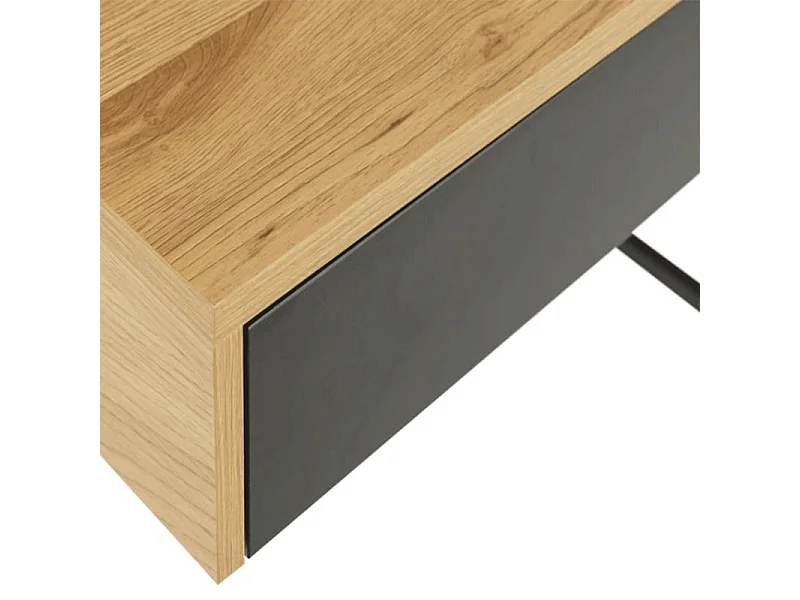 Reece Bureau 3 espaces de rangement, 2 tiroirs, teinte naturelle, noir.