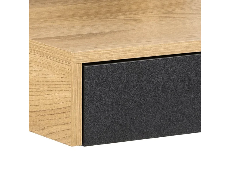 Reece Bureau 3 espaces de rangement, 2 tiroirs, teinte naturelle, noir.
