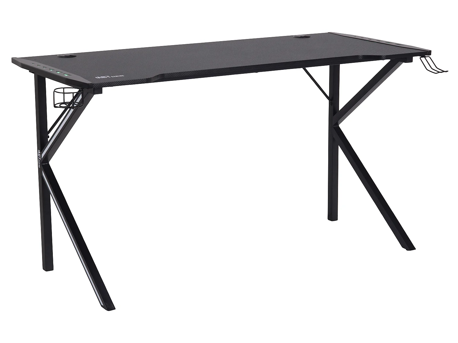 Nimaj  Gamertisch mit LED, Headsethalter, Getränkehalter schwarz.