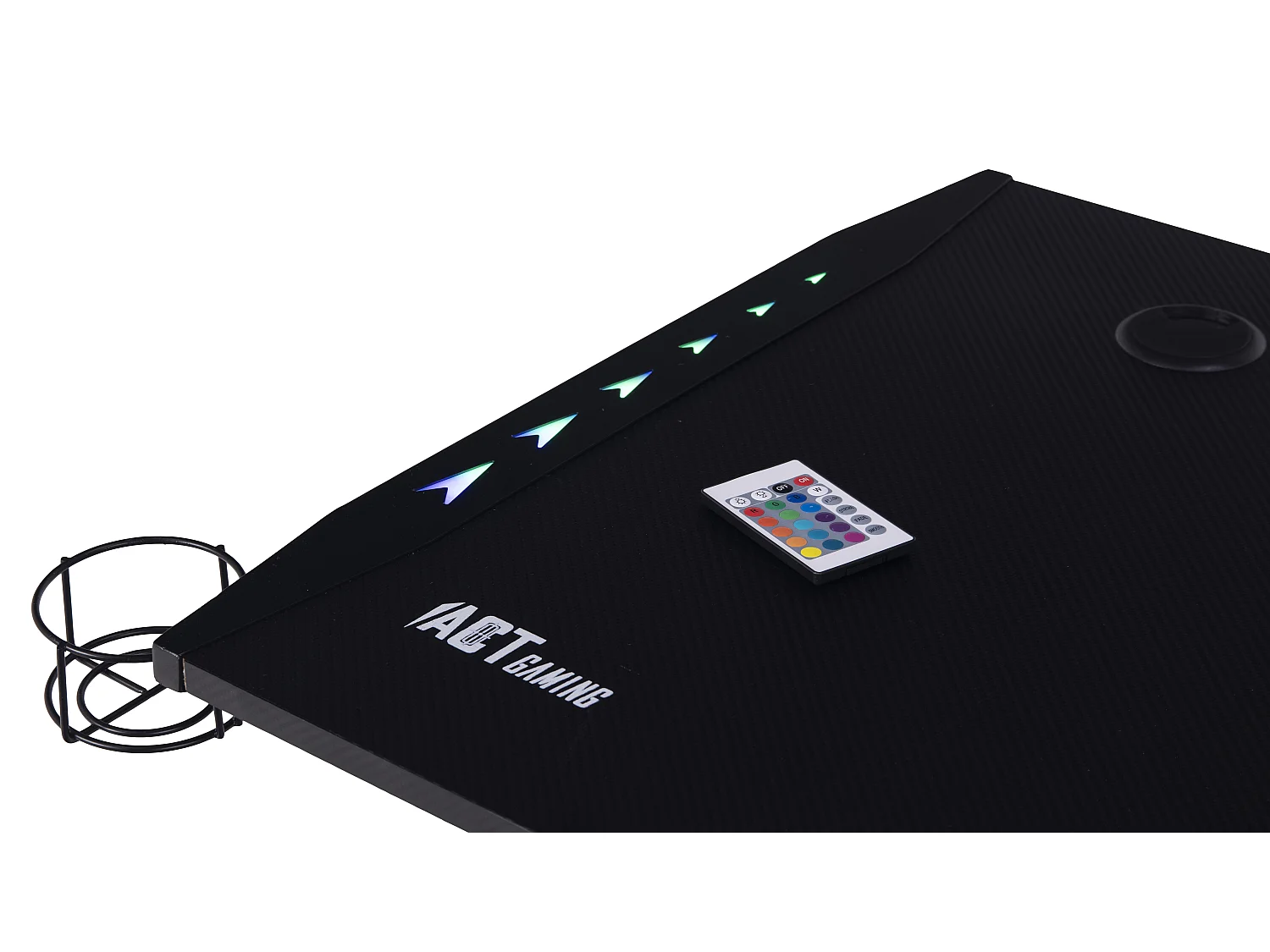 Nimaj  Gamertisch mit LED, Headsethalter, Getränkehalter schwarz.