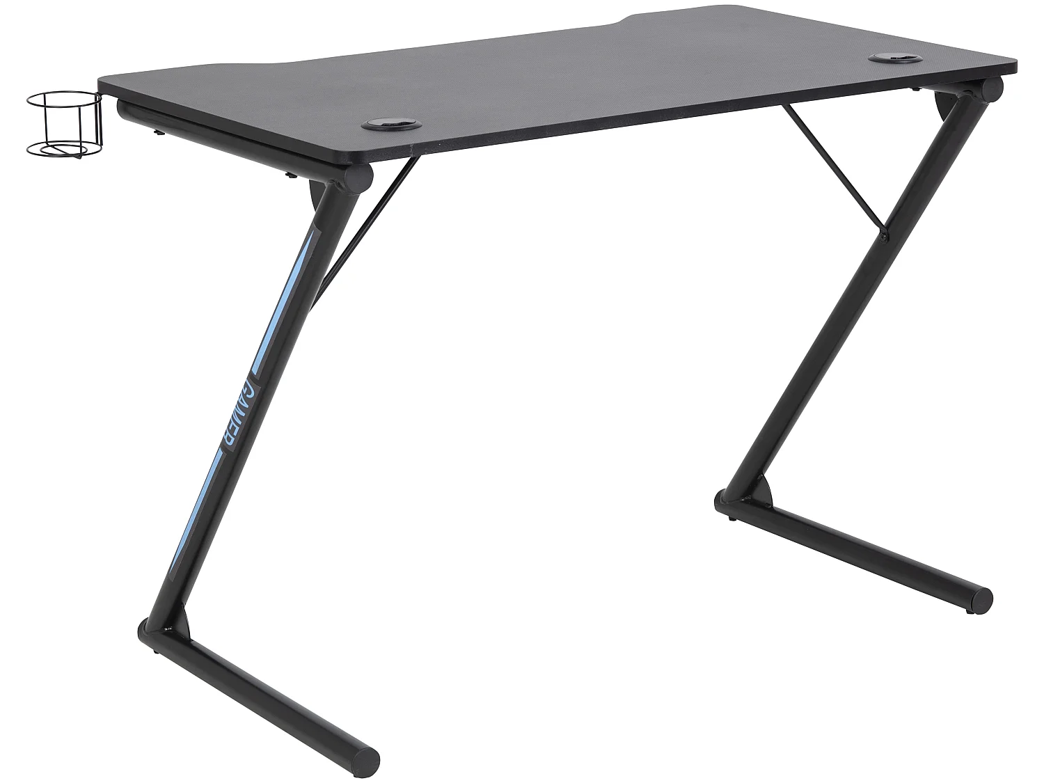 Trops Bureau pour gamer avec porte-gobelet, noir.