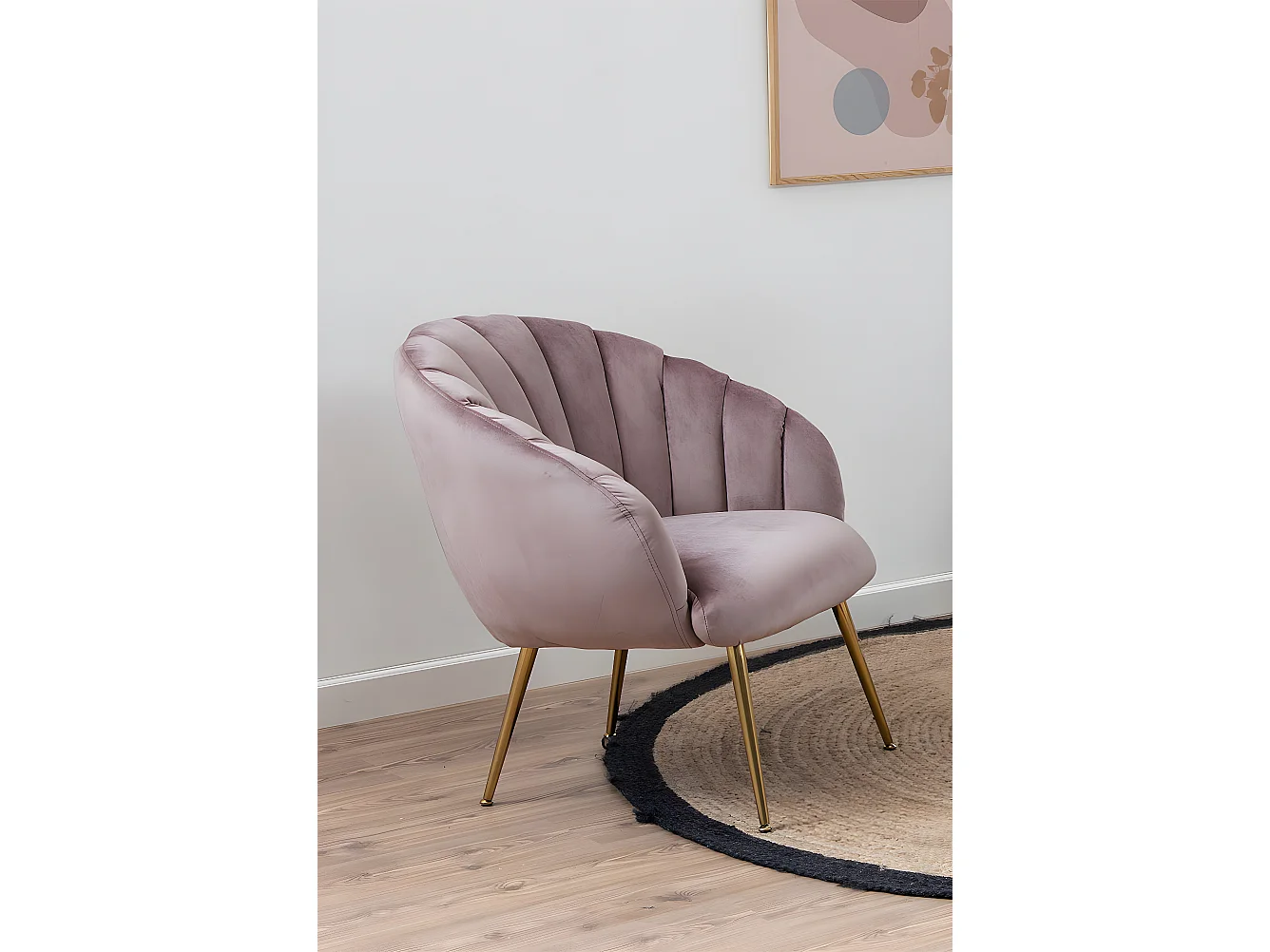 Daniella Fauteuil lounge, couleurs vieux rose, laiton.