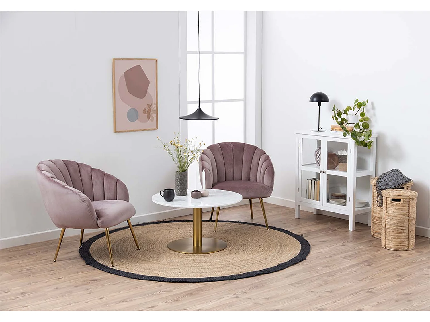 Daniella Fauteuil lounge, couleurs vieux rose, laiton.