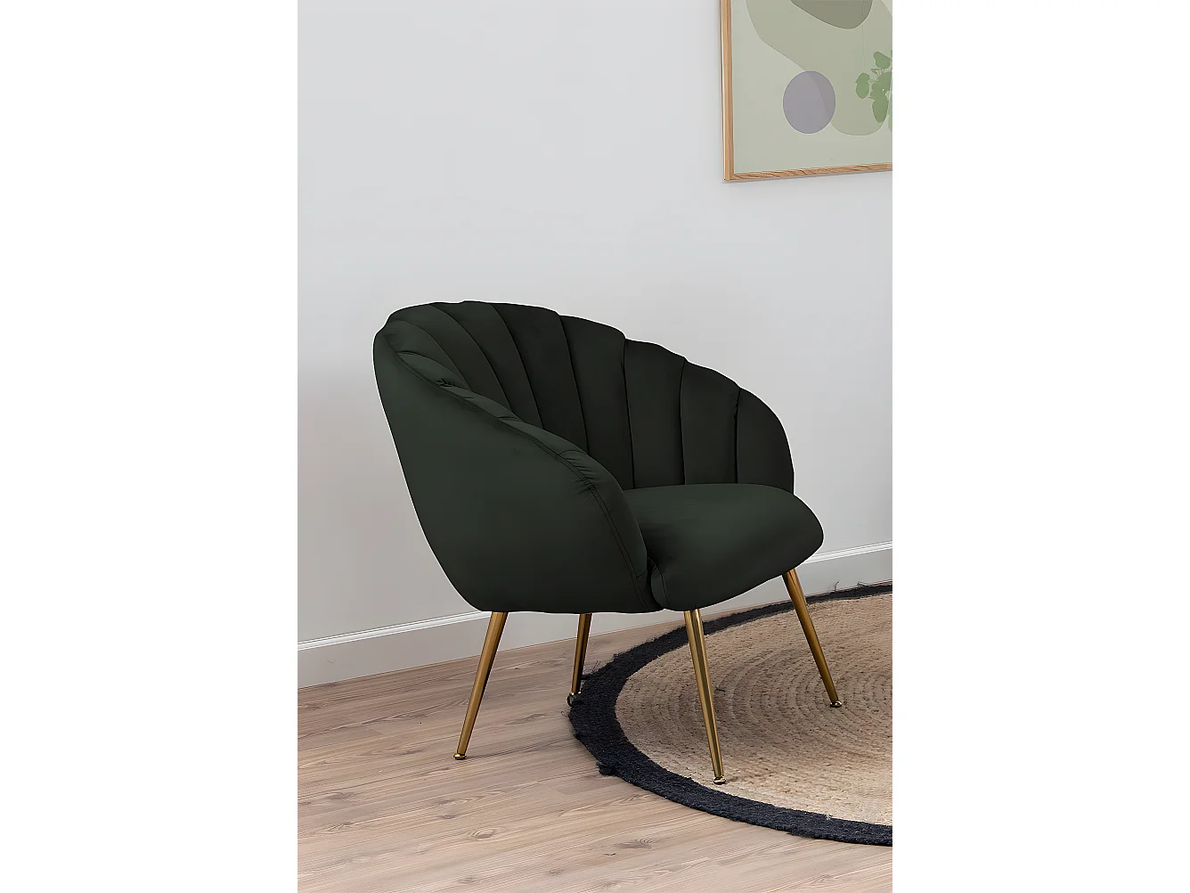 Daniella Fauteuil lounge, vert, couleur laiton.