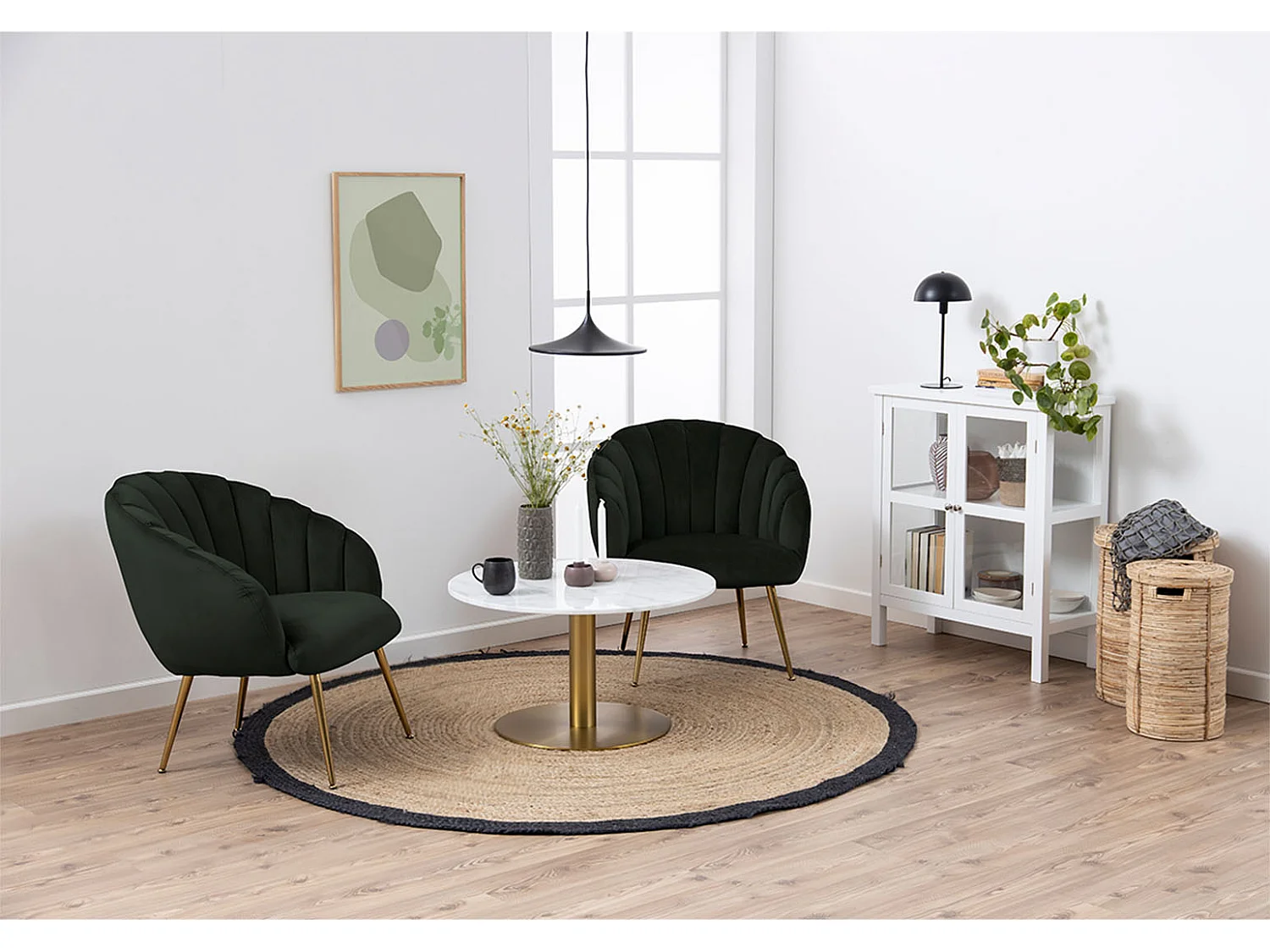 Daniella Fauteuil lounge, vert, couleur laiton.
