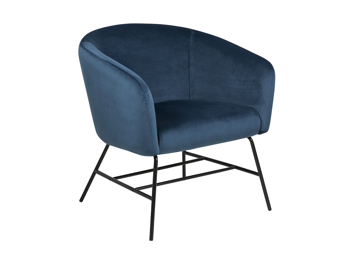 Ramy fauteuil in marineblauwe stof en zwart metalen onderstel.