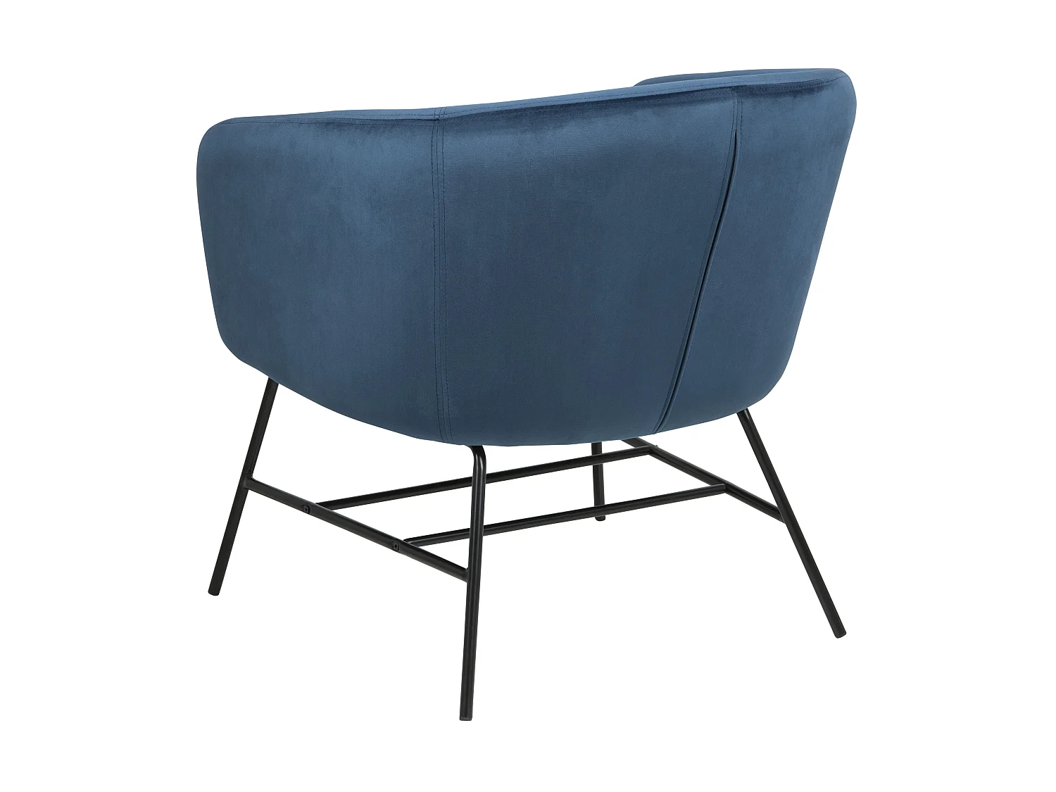 Ramy fauteuil in marineblauwe stof en zwart metalen onderstel.