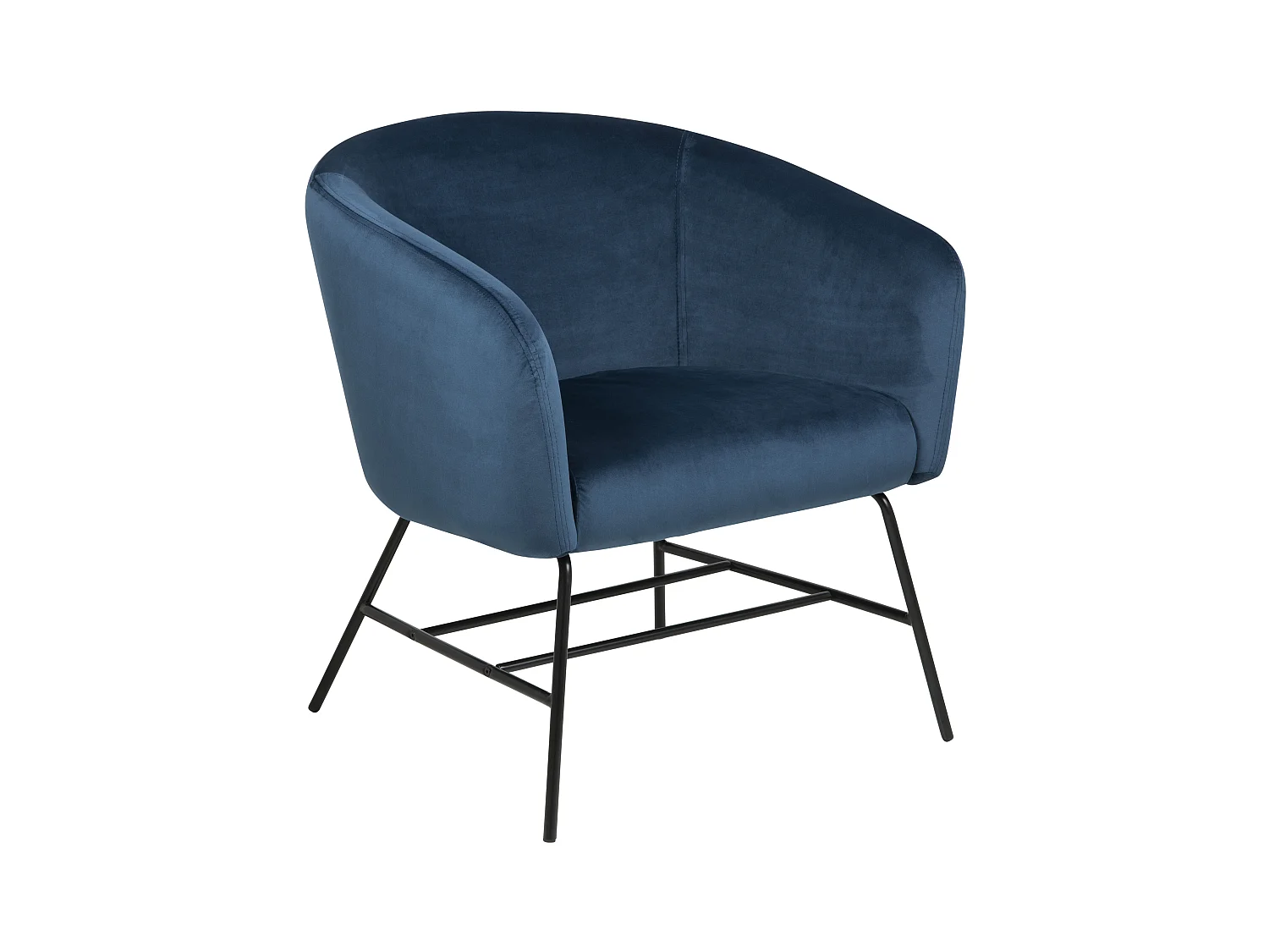Ramy Fauteuil en bleu marine avec structure en métal noir mat.