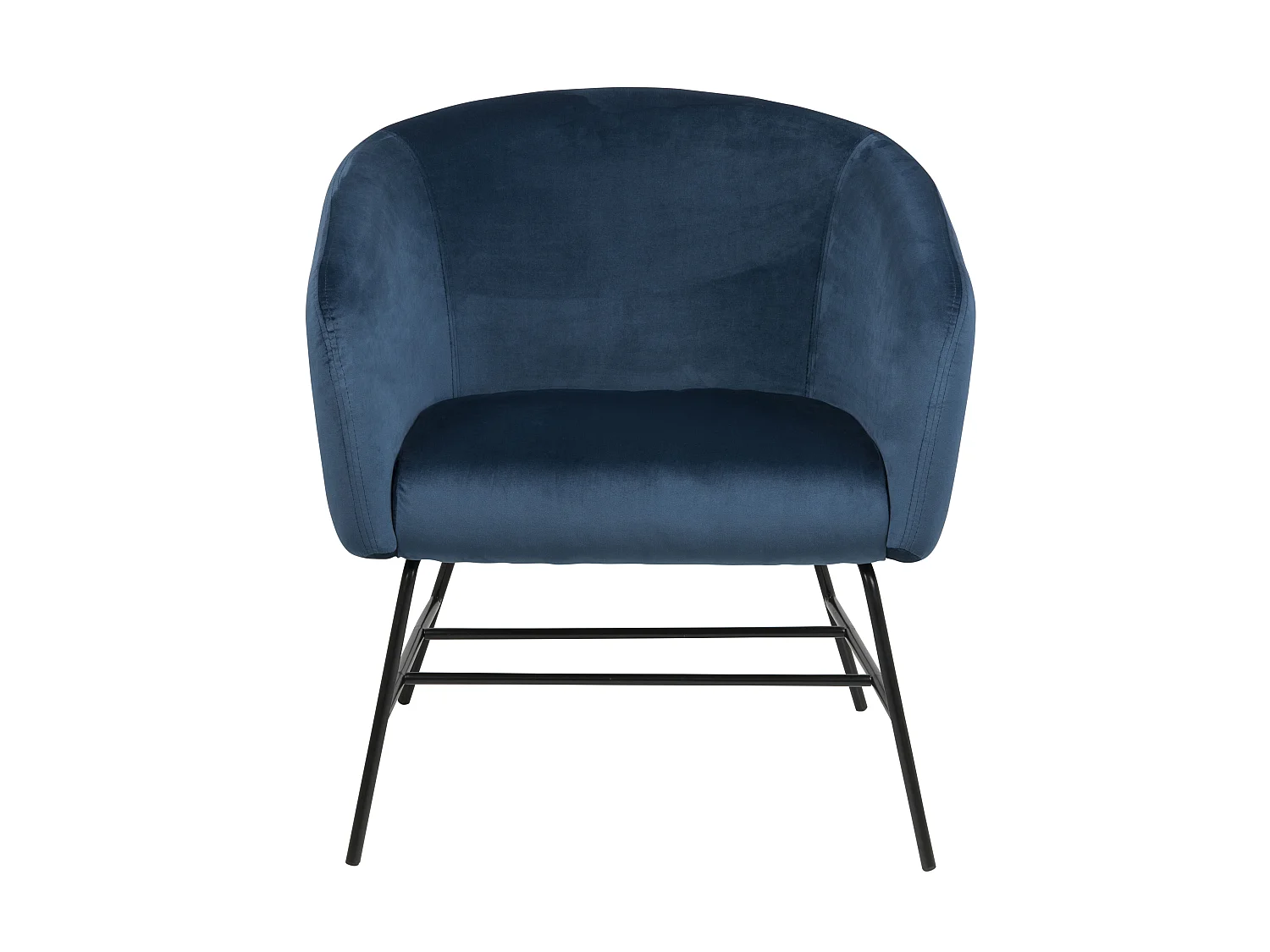 Ramy Fauteuil en bleu marine avec structure en métal noir mat.