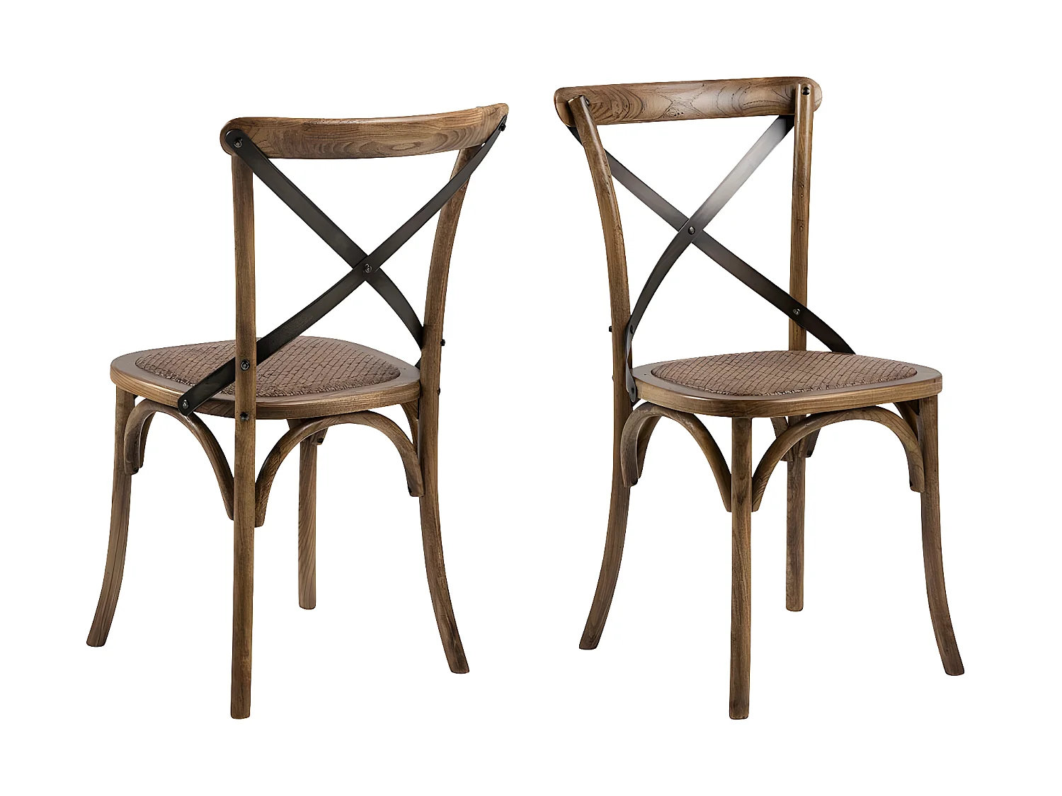 Viby Chaise de salle à manger en rotin, noir, brun antique.