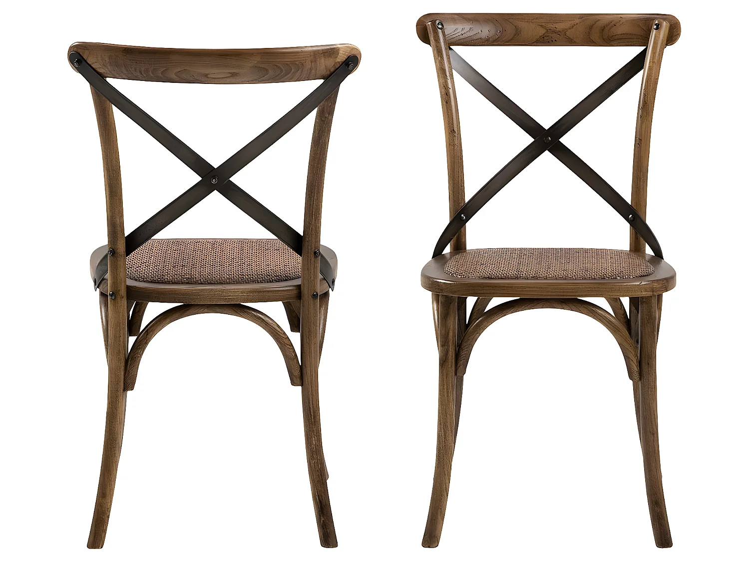 Viby Chaise de salle à manger en rotin, noir, brun antique.