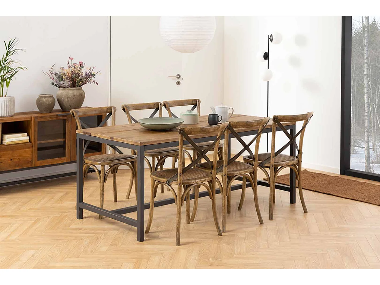 Viby Chaise de salle à manger en rotin, noir, brun antique.