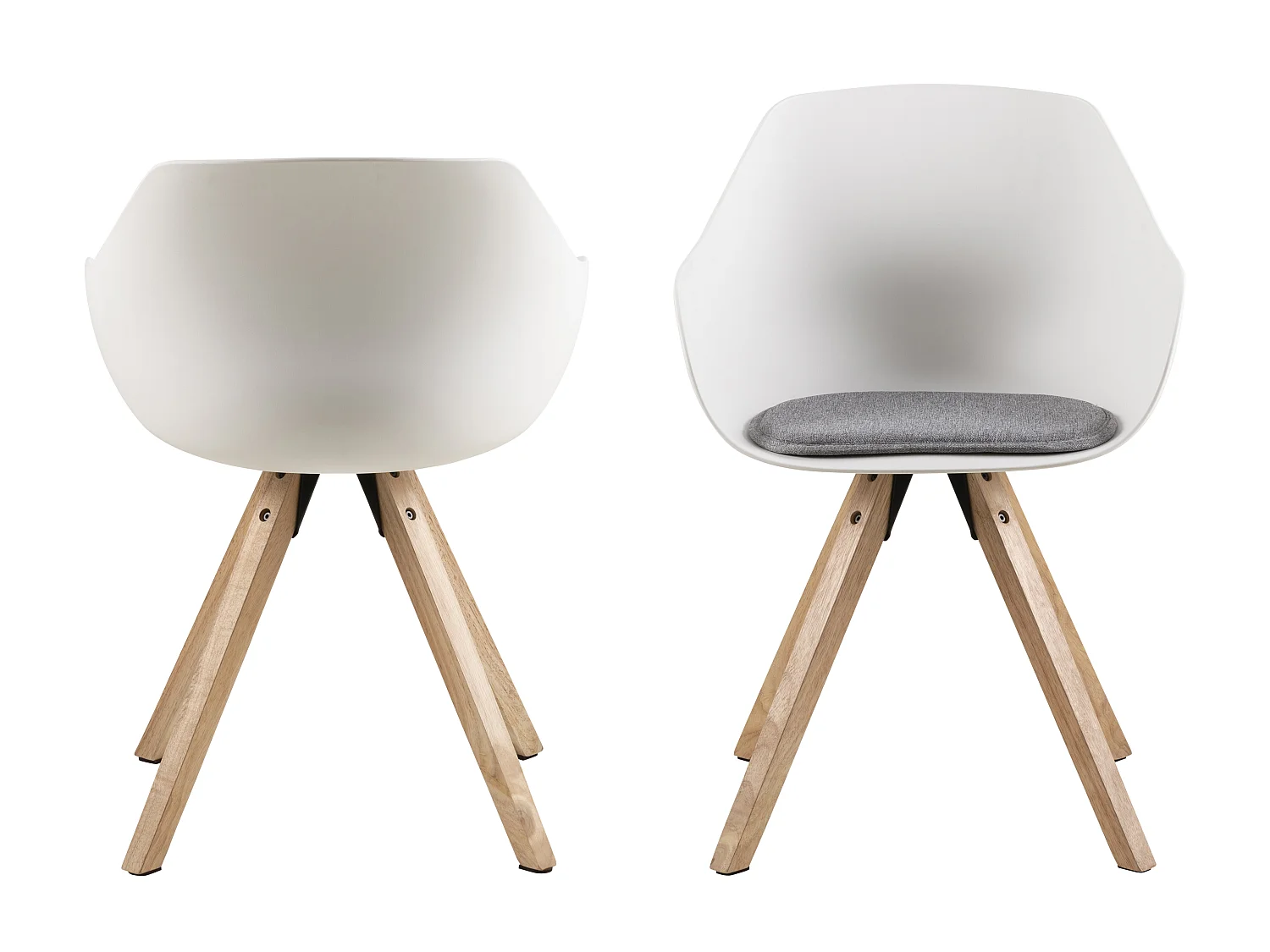 Time Esszimmerstuhl weiss und hellgraue Auflage, Beine Holz Eiche gebeizt, lackiert.