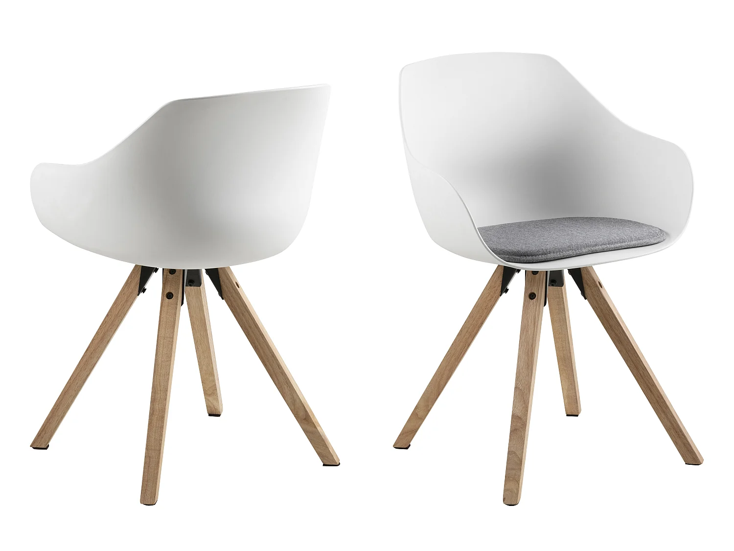 Time Chaise de salle à manger en blanc et support gris clair, pieds en bois de chêne teinté, laqué.