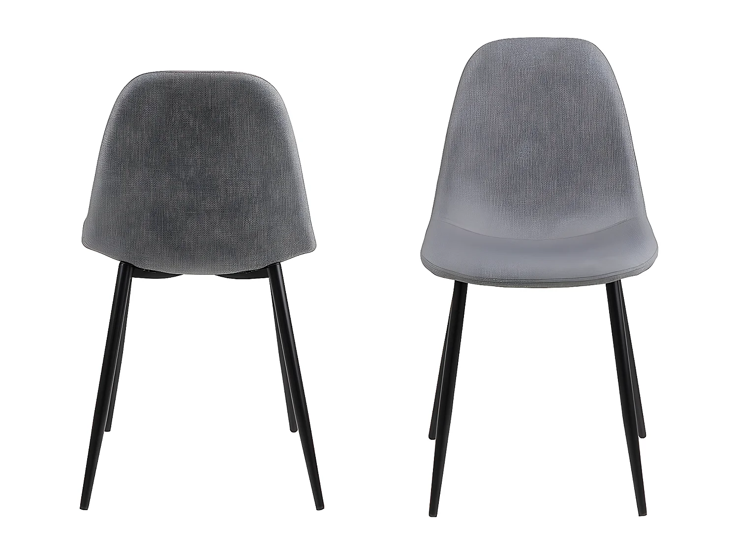 Chaise de table à manger en tissu, gris clair et structure en noir.