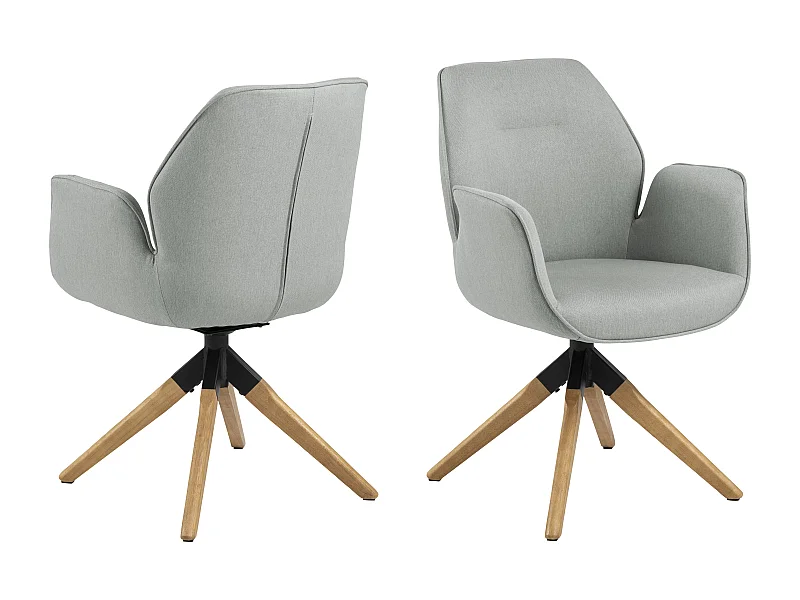 Aura Chaise de salle à manger avec pieds en chêne, avec dossier et accoudoirs, gris clair.