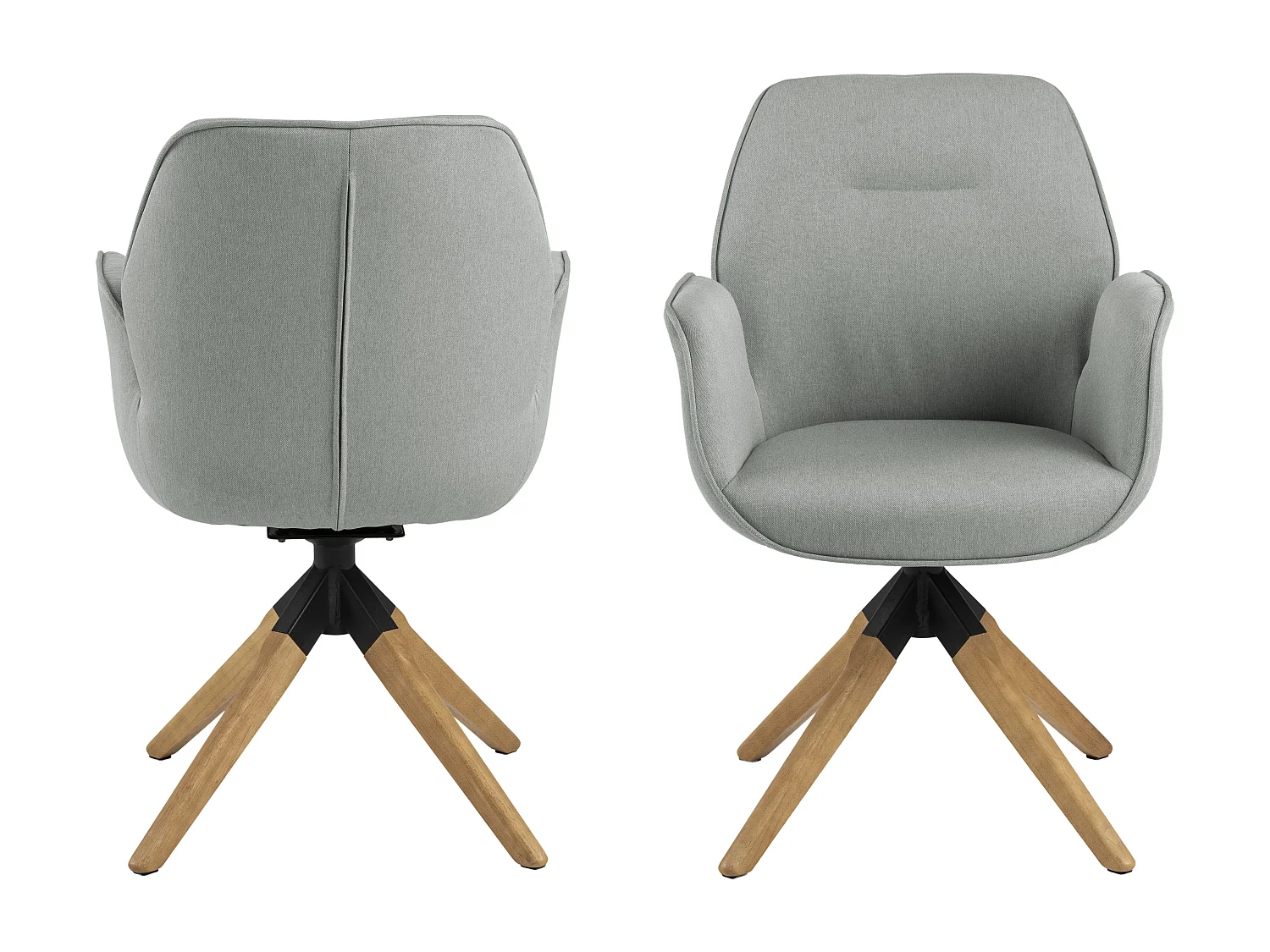 Aura Esszimmerstuhl Eichenbeine, mit Armlehnen und Rücklauf hellgrau.