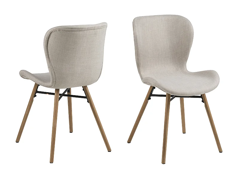 Bali Esszimmerstuhl Stoff sandfarben und massiven Beinen aus Eiche.