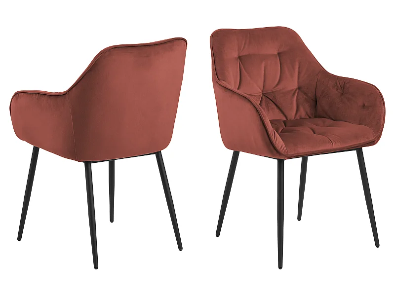 Silla de comedor usada con reposabrazos rojos.