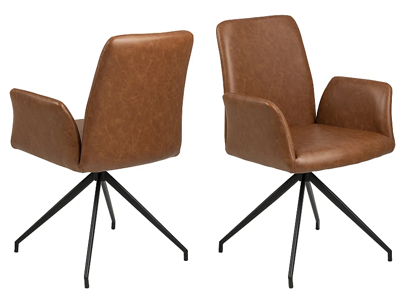 Nadine Chaise de salle à manger avec pied pivotant, en similicui PU teinte cognac, métal noir.