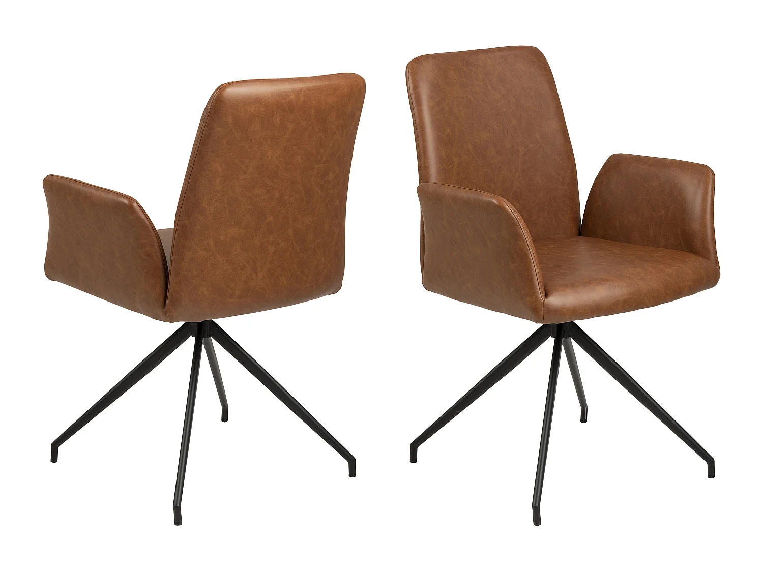 Sedia da pranzo Nadine con base girevole, pelle sintetica PU color cognac, metallo nero.
