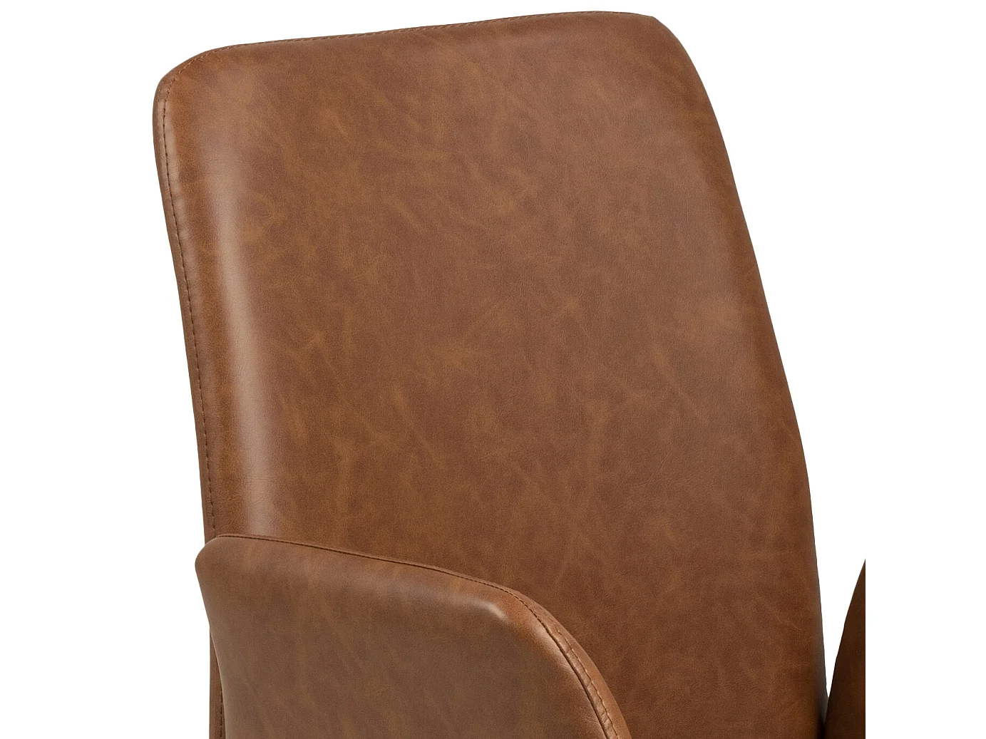 Nadine eetkamerstoel met draaivoet, cognac PU kunstleer, zwart metaal.