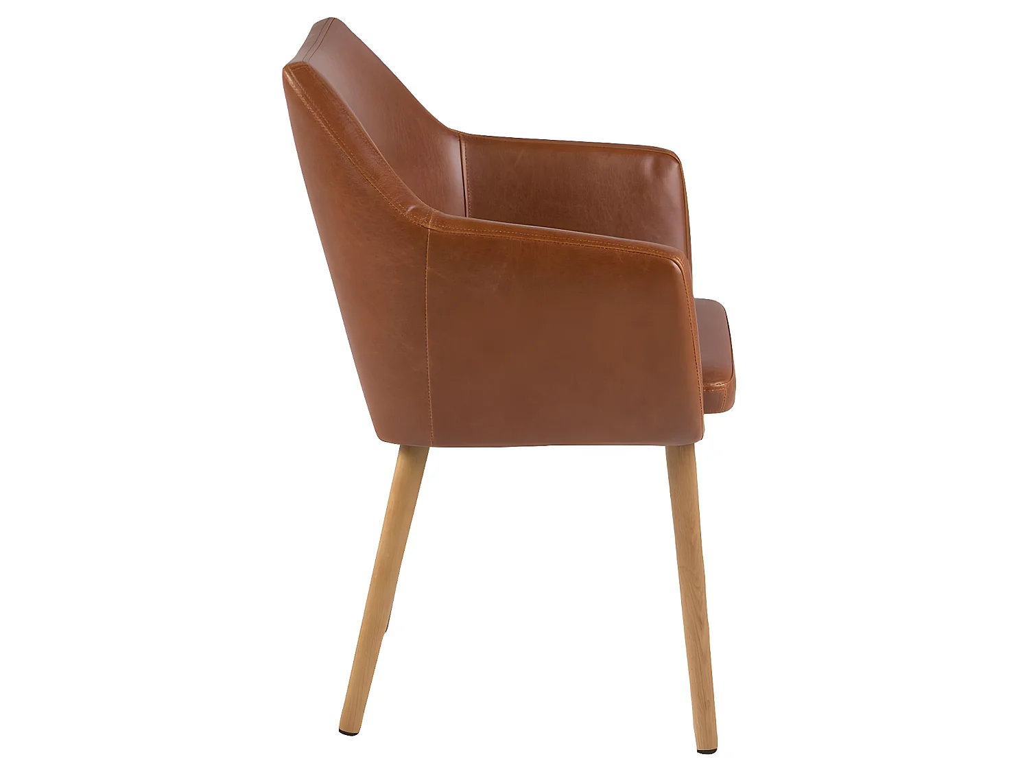 Noel Chaise de salle à manger en similicuir teinte cognac avec pieds en chêne massif délavé.