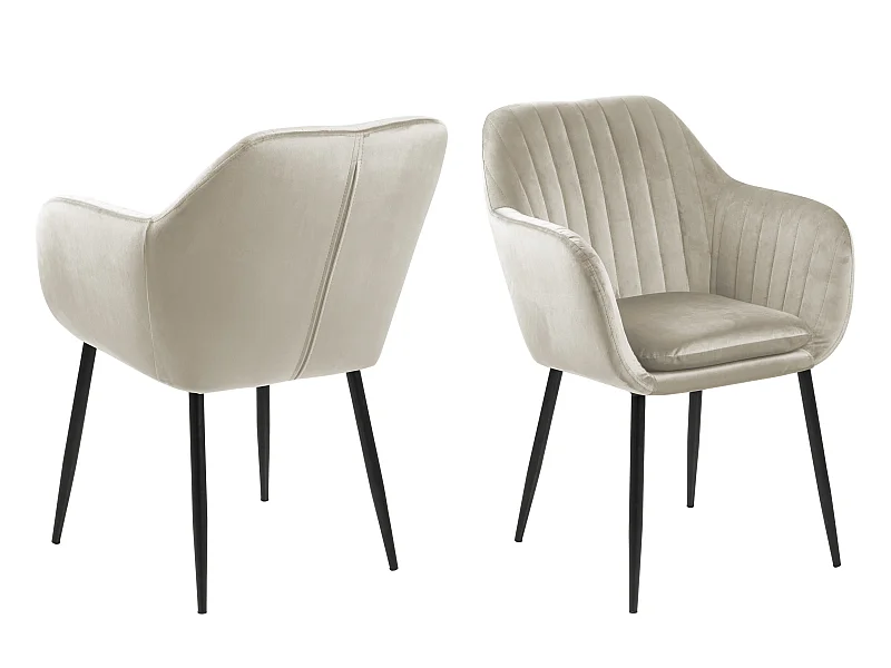 Emilia Chaise de salle à manger avec accoudoirs, velours, marron.