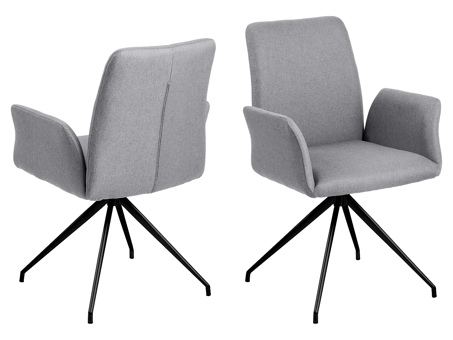 Silla de comedor Nadine con base giratoria, gris claro, metal negro.