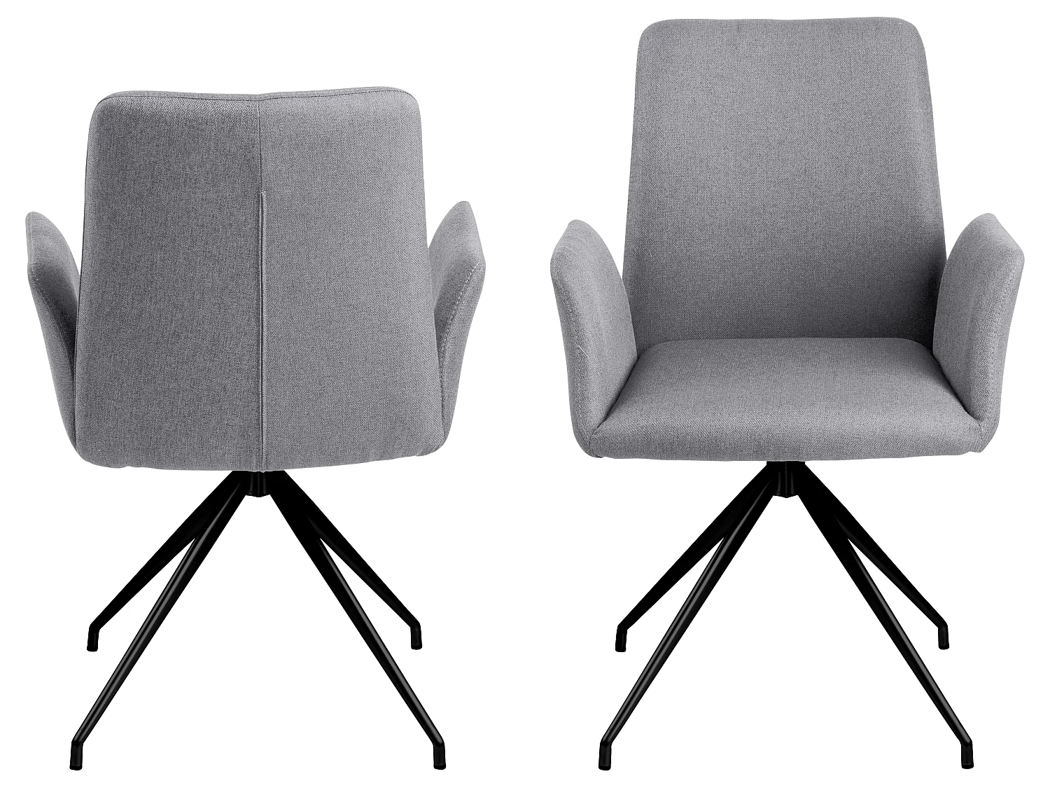 Silla de comedor Nadine con base giratoria, gris claro, metal negro.