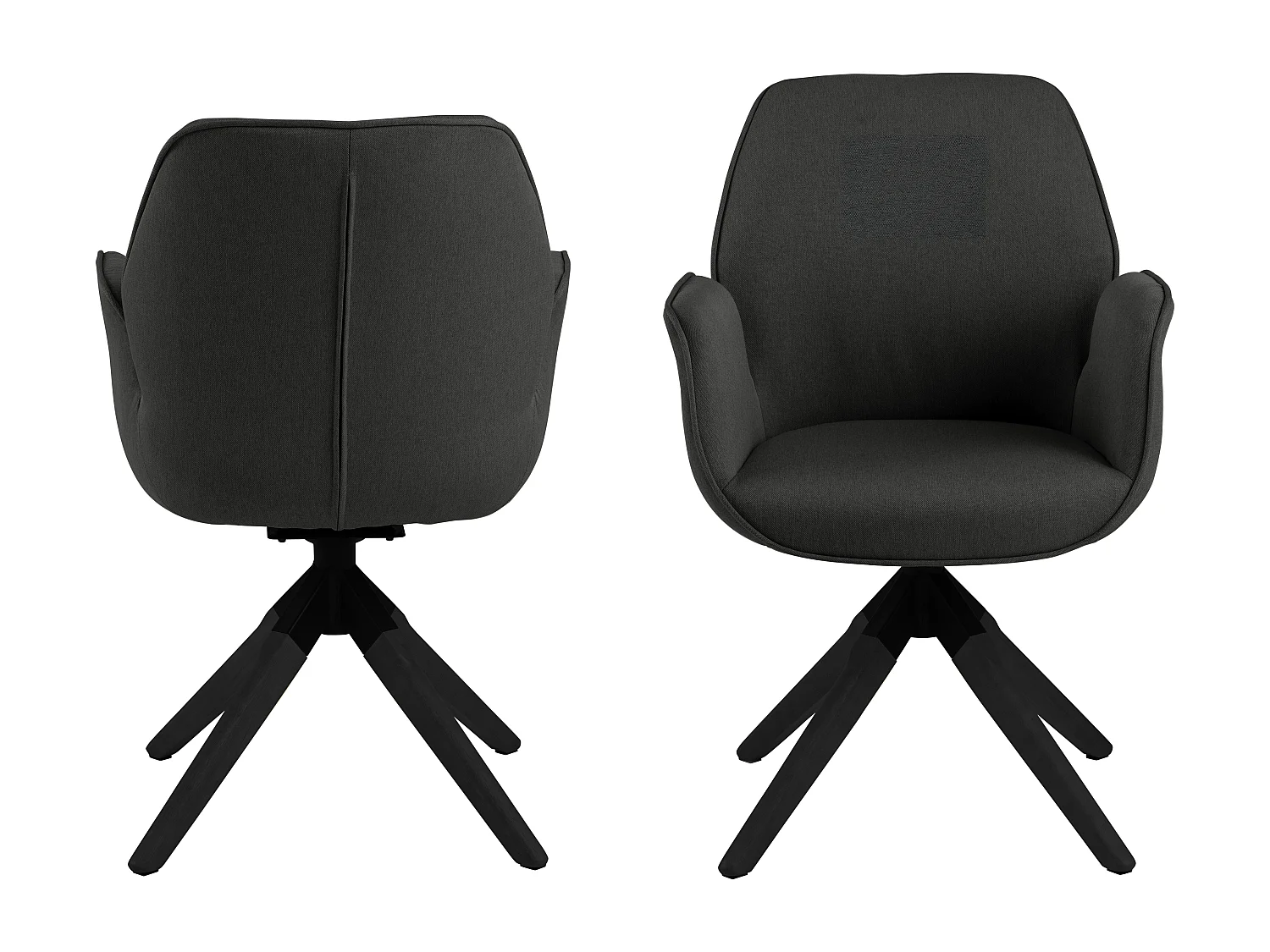 Aura Esszimmerstuhl schwarze Beine mit Armlehnen und Rücklauf dunkelgrau.