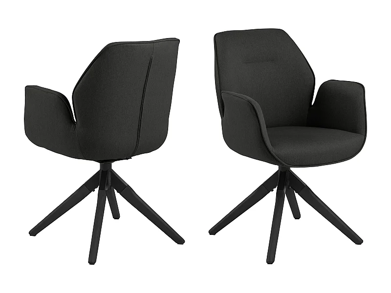 Aura Chaise de salle à manger avec pieds, noir, dossier et accoudoirs, gris foncé.