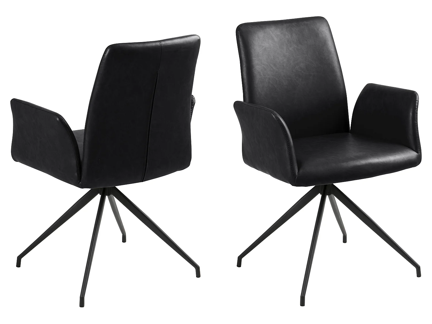 Nadine Esszimmerstuhl mit Drehfuß, schwarz PU Kunstleder, Metall schwarz.