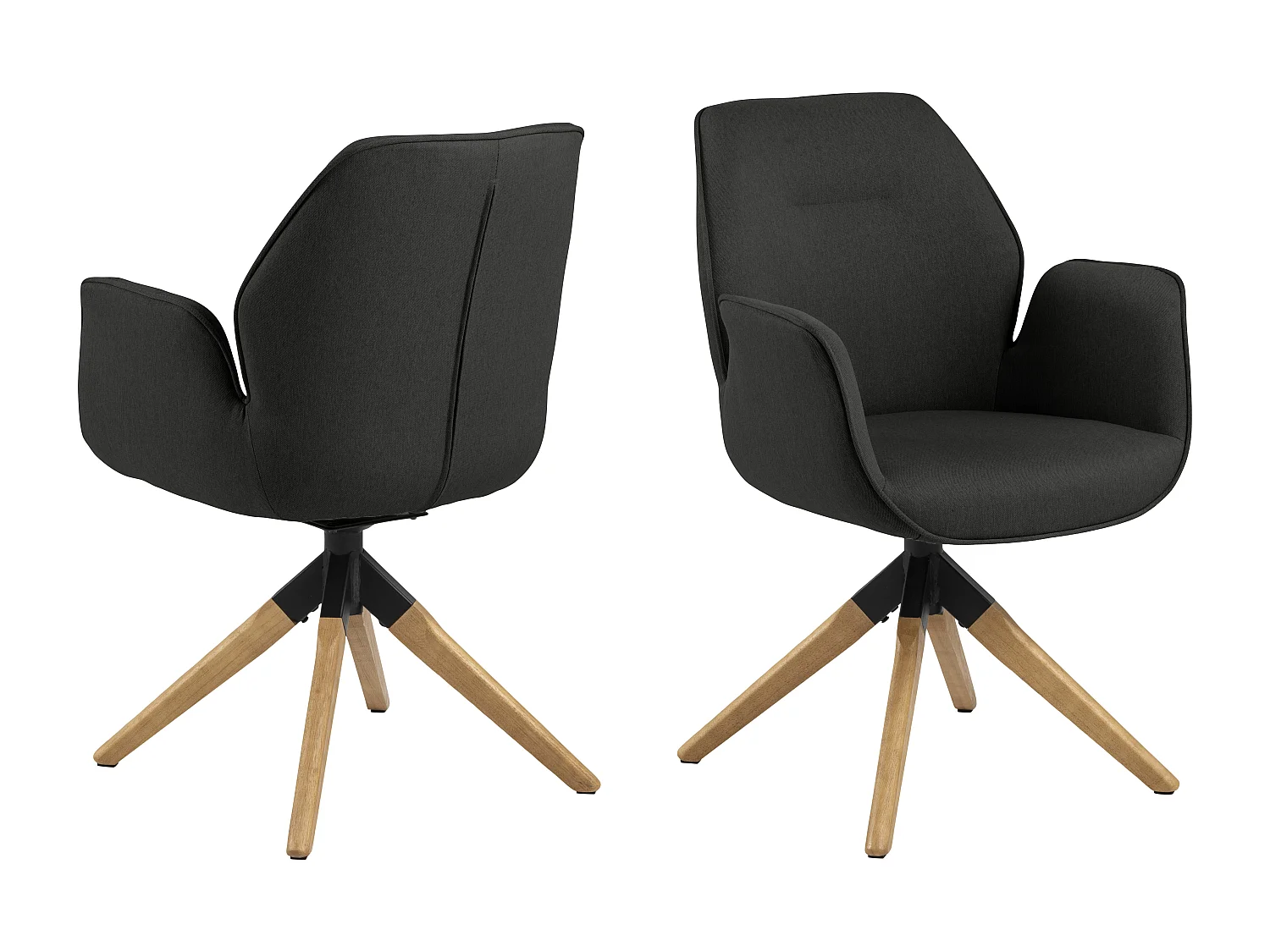 Aura Chaise de salle à manger avec pieds en chêne, avec dossier et accoudoirs, gris foncé.