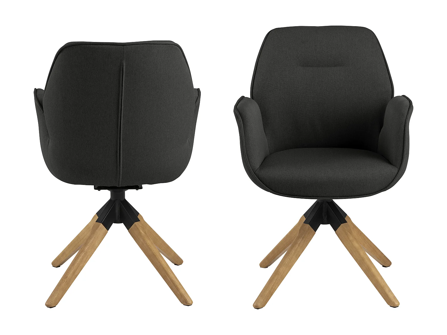 Aura Chaise de salle à manger avec pieds en chêne, avec dossier et accoudoirs, gris foncé.