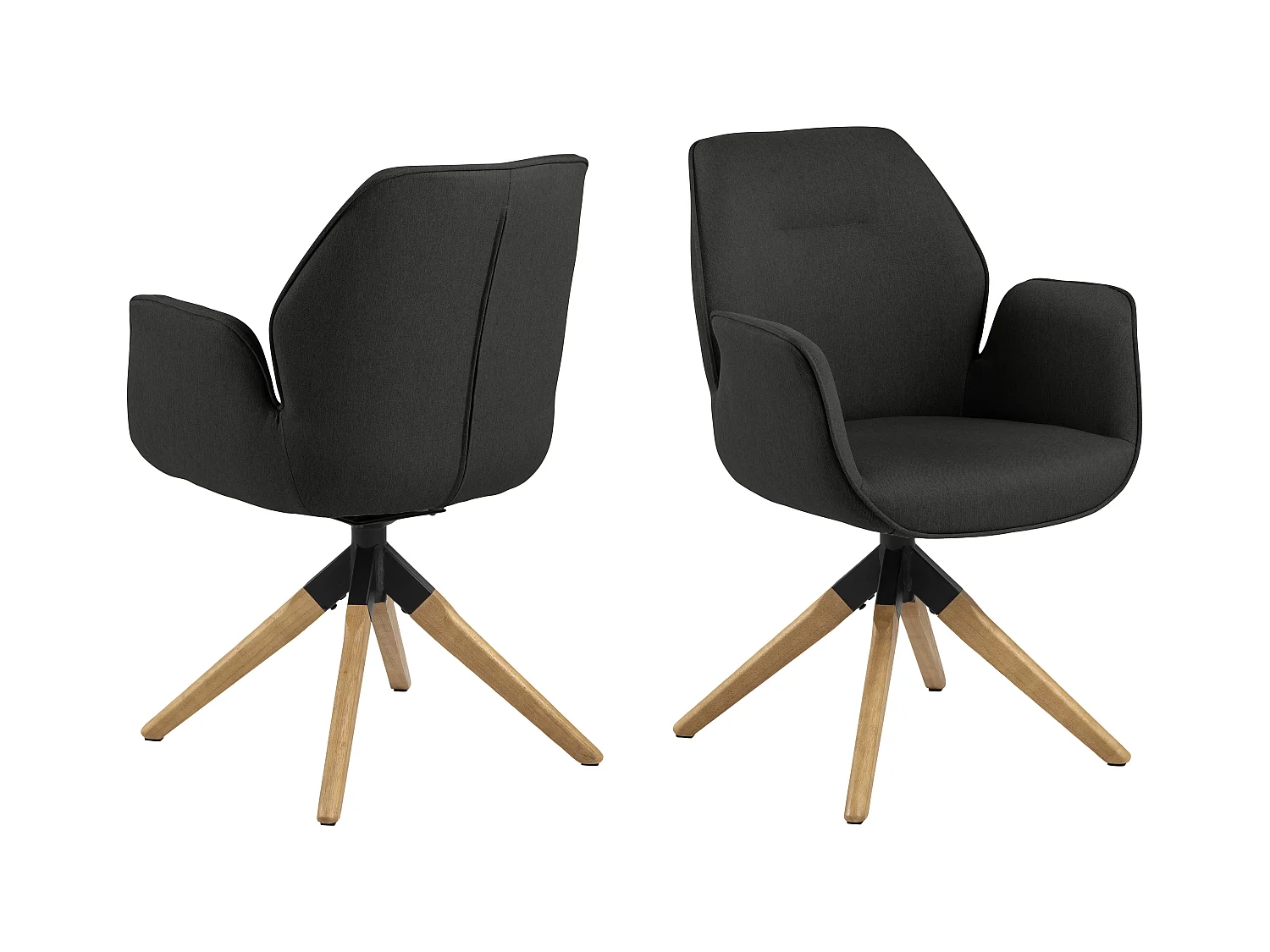 Aura Chaise de salle à manger avec pieds en chêne, avec dossier et accoudoirs, gris foncé.