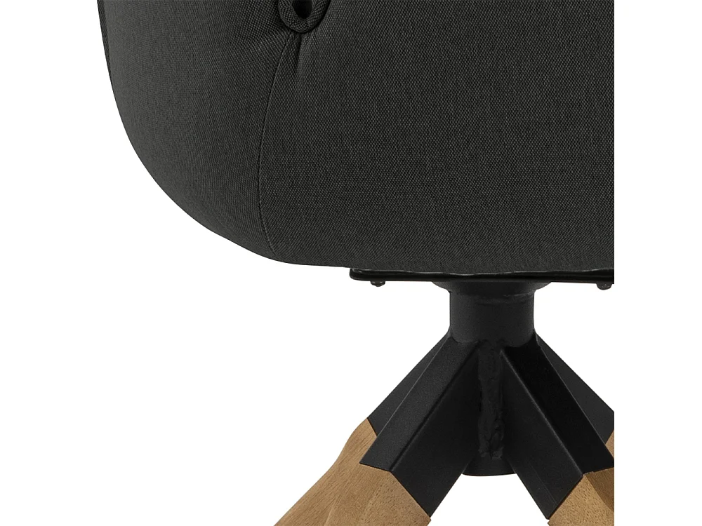 Silla de comedor Aura patas de roble con reposabrazos y retorno en color gris oscuro.