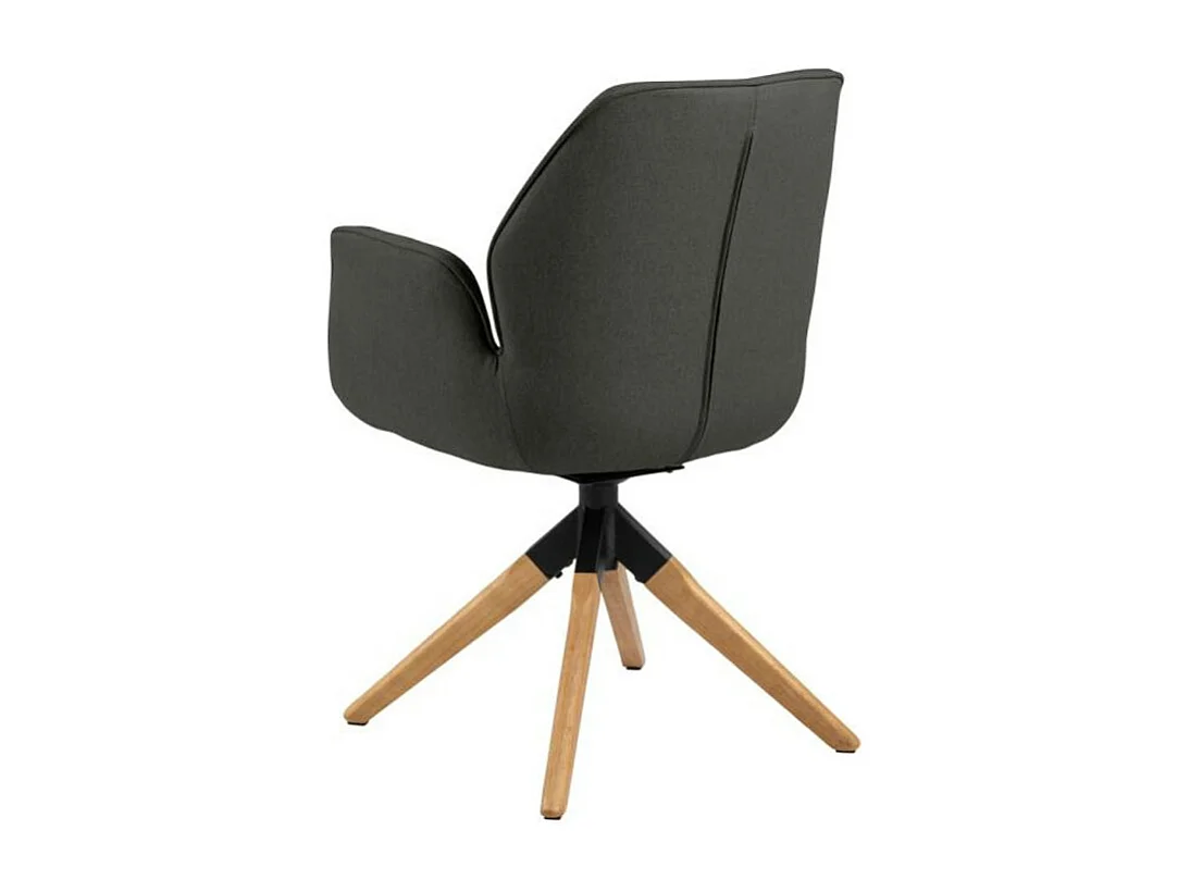 Silla de comedor Aura patas de roble con reposabrazos y retorno en color gris oscuro.